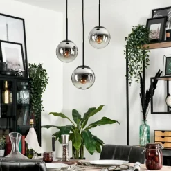 Suspension - Verre Gastor Chrome, Clair, Fumé, 3 lumières