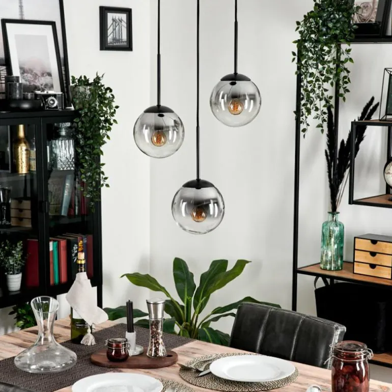Suspension - Verre Gastor Clair, Fumé, 3 lumières