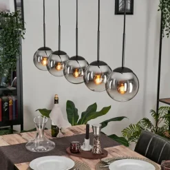 Suspension - Verre Gastor Chrome, Clair, Fumé, 5 lumières