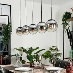 Suspension - Verre Gastor Chrome, Clair, Fumé, 5 lumières