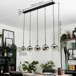 Suspension - Verre Gastor Chrome, Clair, Fumé, 5 lumières