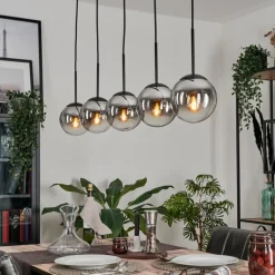 Suspension - Verre Gastor Chrome, Clair, Fumé, 5 lumières