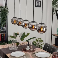 Suspension - Verre Gastor Chrome, Fumé, 5 lumières