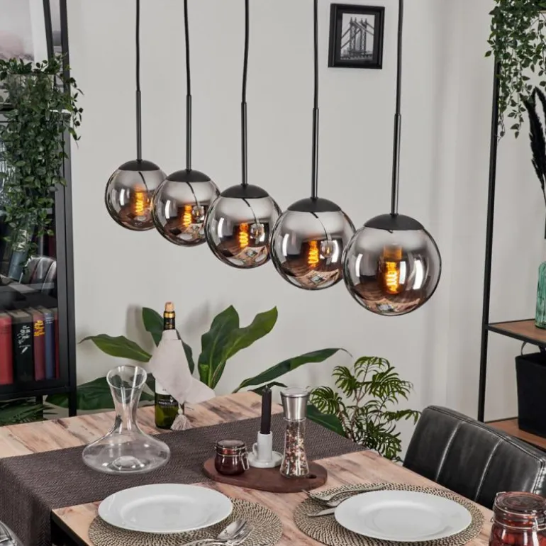 Suspension - Verre Gastor Chrome, Fumé, 5 lumières