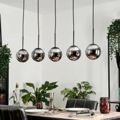 Suspension - Verre Gastor Chrome, Fumé, 5 lumières