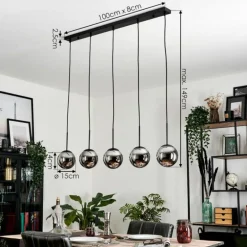 Suspension - Verre Gastor Chrome, Fumé, 5 lumières