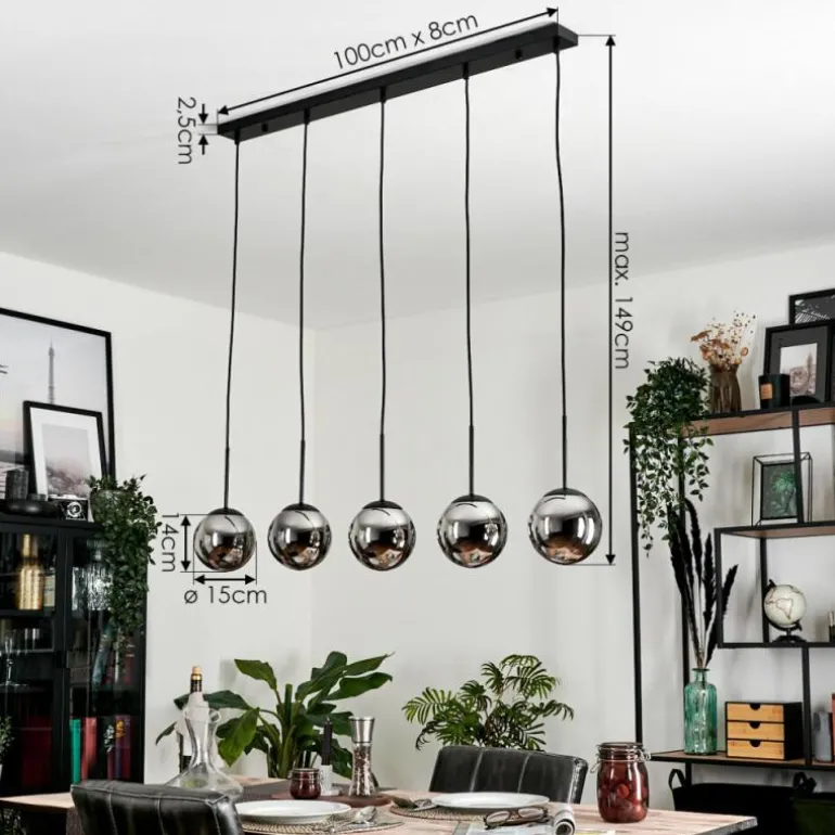 Suspension - Verre Gastor Chrome, Fumé, 5 lumières