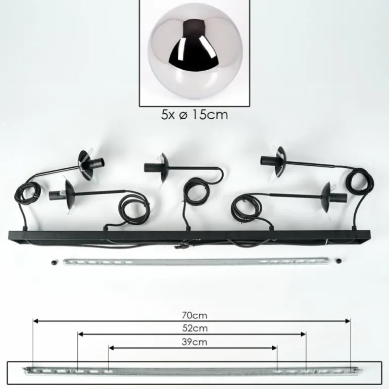 Suspension - Verre Gastor Chrome, Fumé, 5 lumières
