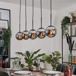 Suspension - Verre Gastor Chrome, Fumé, 5 lumières