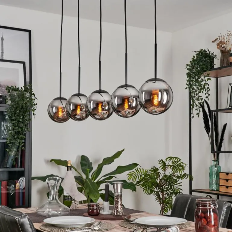 Suspension - Verre Gastor Chrome, Fumé, 5 lumières