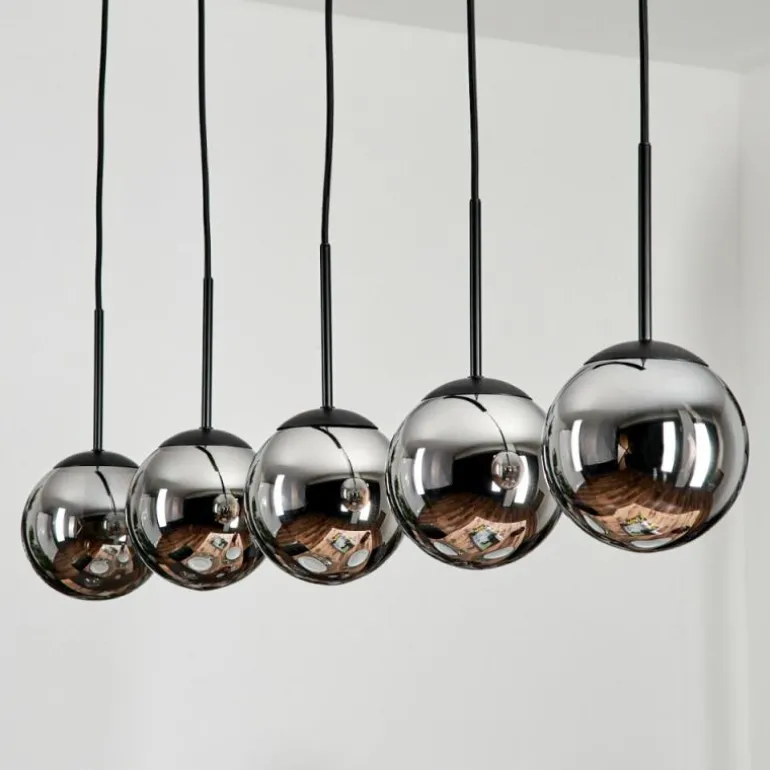 Suspension - Verre Gastor Chrome, Fumé, 5 lumières