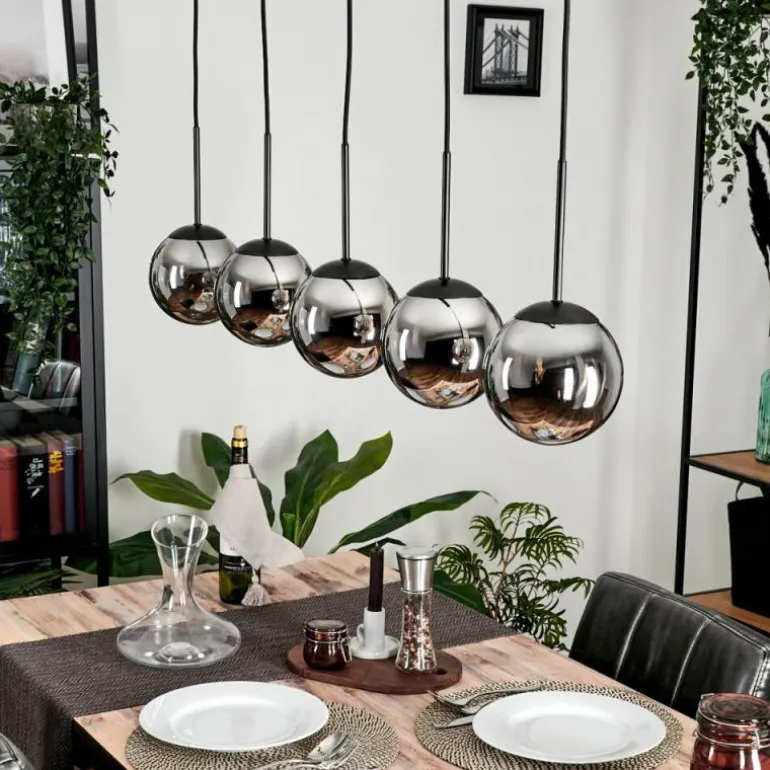 Suspension - Verre Gastor Chrome, Fumé, 5 lumières