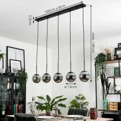 Suspension - Verre Gastor Fumé, 5 lumières