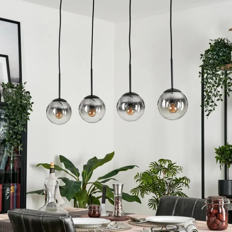 Suspension - Verre Gastor Chrome, Clair, Fumé, 4 lumières