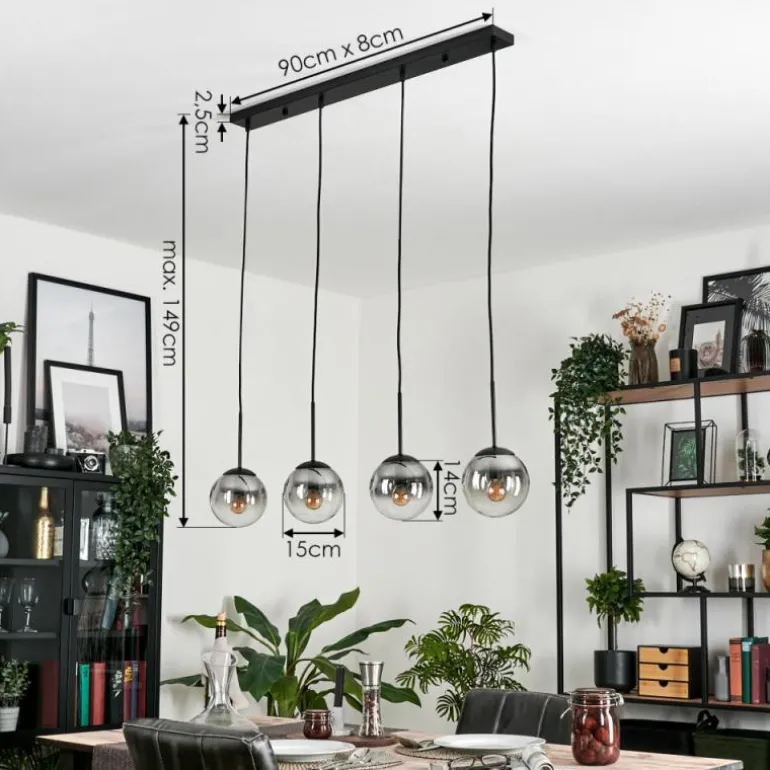 Suspension - Verre Gastor Chrome, Clair, Fumé, 4 lumières