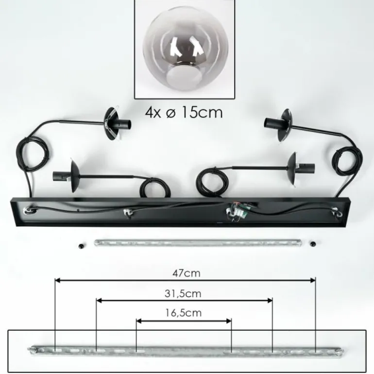 Suspension - Verre Gastor Chrome, Clair, Fumé, 4 lumières