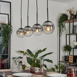 Suspension - Verre Gastor Chrome, Clair, Fumé, 4 lumières