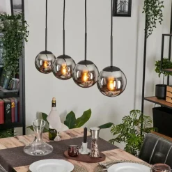 Suspension - Verre Gastor Chrome, Fumé, 4 lumières