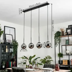 Suspension - Verre Gastor Chrome, Fumé, 4 lumières