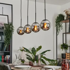Suspension - Verre Gastor Chrome, Fumé, 4 lumières