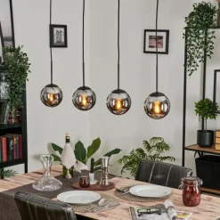 Suspension - Verre Gastor Chrome, Fumé, 4 lumières