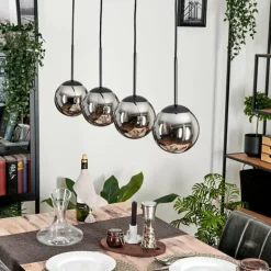 Suspension - Verre Gastor Chrome, Fumé, 4 lumières