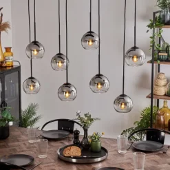 Suspension - Verre Koyoto Chrome, Clair, Fumé, 8 lumières