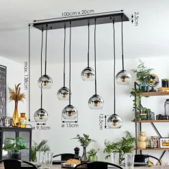 Suspension - Verre Koyoto Chrome, Clair, Fumé, 8 lumières