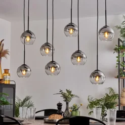 Suspension - Verre Koyoto Chrome, Clair, Fumé, 8 lumières
