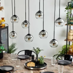 Suspension - Verre Koyoto Chrome, Clair, Fumé, 8 lumières