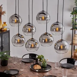 Suspension - Verre Koyoto Chrome, Clair, Fumé, 8 lumières