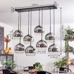 Suspension - Verre Koyoto Chrome, Clair, Fumé, 8 lumières