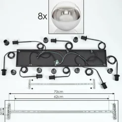 Suspension - Verre Koyoto Chrome, Clair, Fumé, 8 lumières