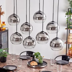 Suspension - Verre Koyoto Chrome, Clair, Fumé, 8 lumières