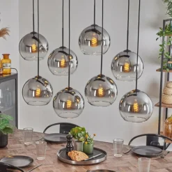 Suspension - Verre Koyoto Clair, Fumé, 8 lumières