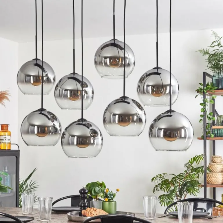 Suspension - Verre Koyoto Clair, Fumé, 8 lumières