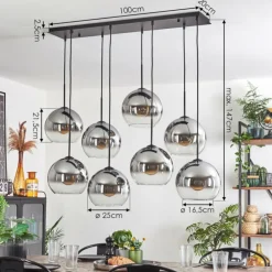 Suspension - Verre Koyoto Clair, Fumé, 8 lumières