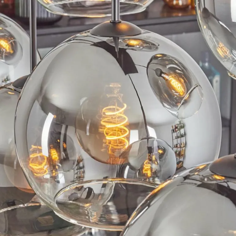 Suspension - Verre Koyoto Clair, Fumé, 8 lumières