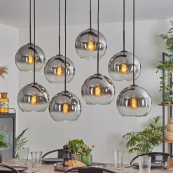 Suspension - Verre Koyoto Clair, Fumé, 8 lumières