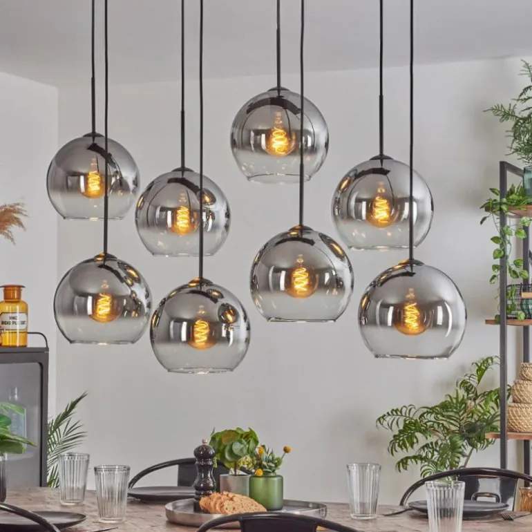 Suspension - Verre Koyoto Clair, Fumé, 8 lumières