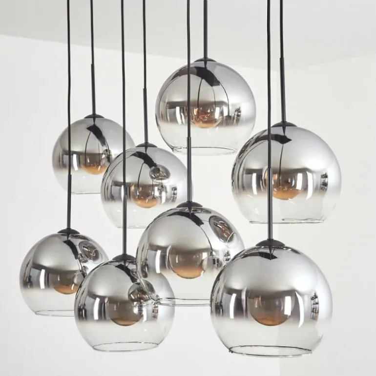 Suspension - Verre Koyoto Clair, Fumé, 8 lumières