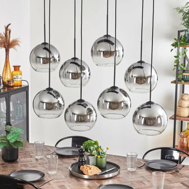 Suspension - Verre Koyoto Clair, Fumé, 8 lumières