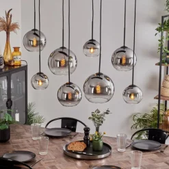 Suspension - Verre Koyoto Chrome, Clair, Fumé, 8 lumières