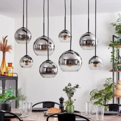 Suspension - Verre Koyoto Chrome, Clair, Fumé, 8 lumières