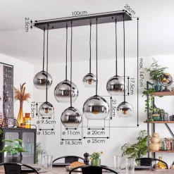 Suspension - Verre Koyoto Chrome, Clair, Fumé, 8 lumières