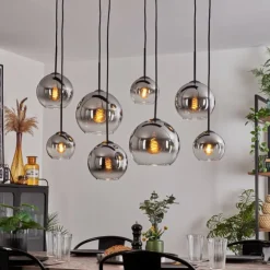 Suspension - Verre Koyoto Chrome, Clair, Fumé, 8 lumières