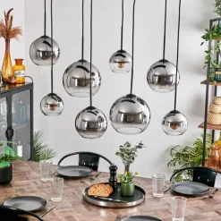 Suspension - Verre Koyoto Chrome, Clair, Fumé, 8 lumières