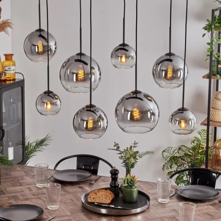 Suspension - Verre Koyoto Clair, Fumé, 8 lumières