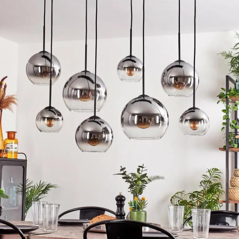 Suspension - Verre Koyoto Clair, Fumé, 8 lumières