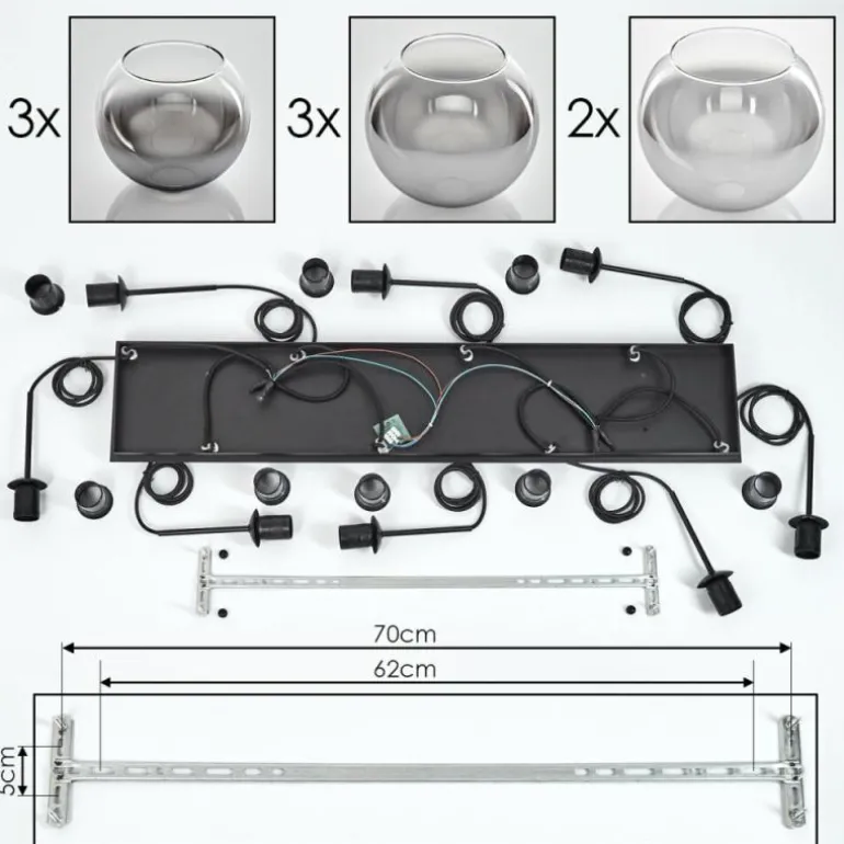Suspension - Verre Koyoto Clair, Fumé, 8 lumières